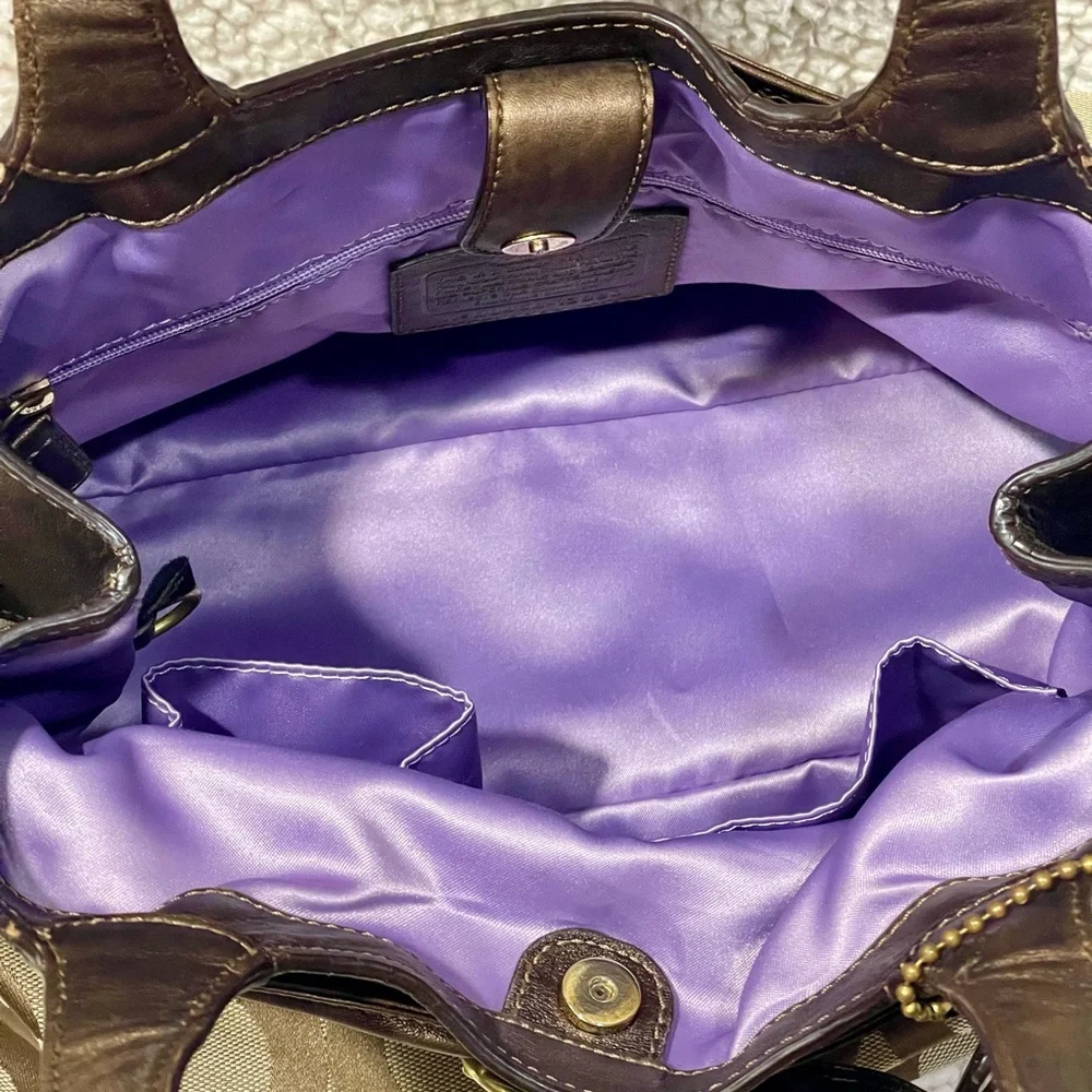 Coach Hobo Bronze Leather Signature Op Art Tote Bag With Hang Tags Y2K - Picture 12 of 16